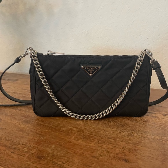 Prada Quilted Tessuto Nylon Chain Black Convertible Shoulder Bag - Picture 2 of 5